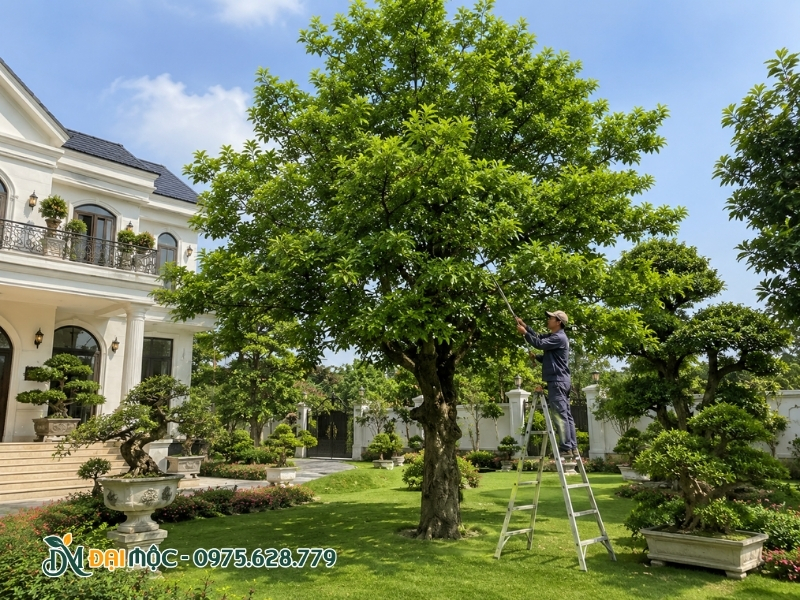 Cắt tỉa bớt tán cây chay ruột đỏ cổ thụ