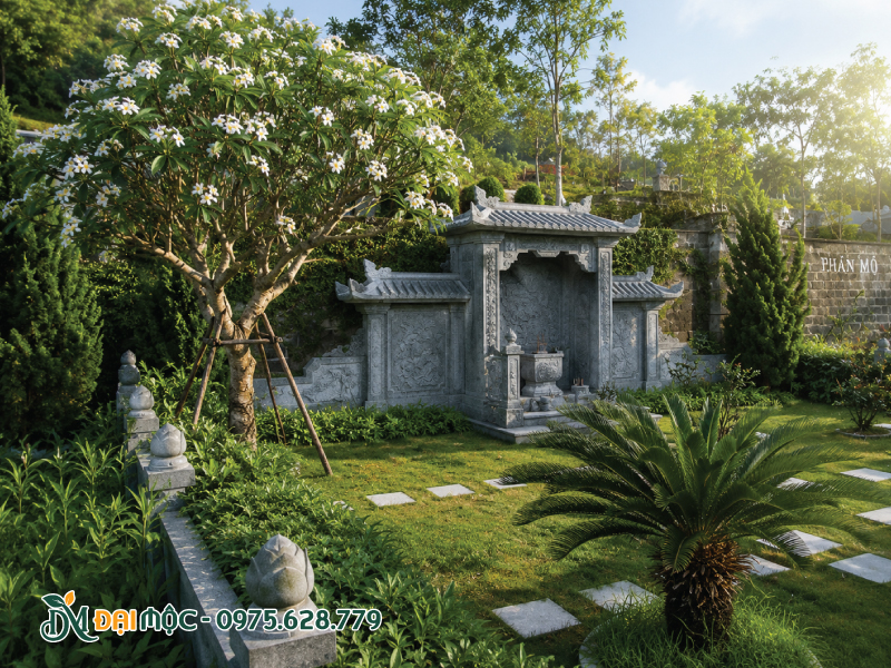 Trồng cây hoa đại trắng bên cạnh lăng mộ