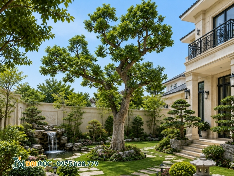 Trồng cây xanh giữa sân nhà có nhiều tiểu cảnh